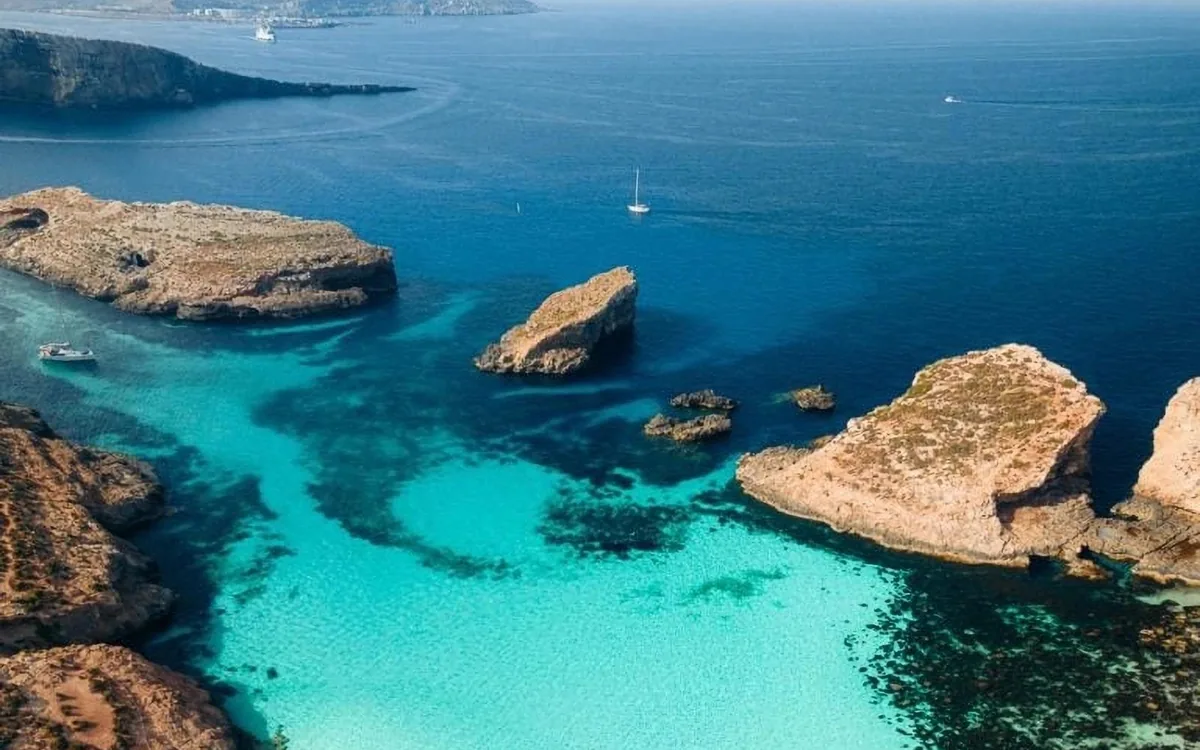 The Blue Lagoon at Comino seen from above